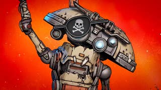 An illustration of an oblong-headed robot waving, which has a skull and crossbones eyepatch over their, um, eye? Lens, maybe.