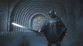 Hell is Us screenshot showing cloaked protagonist holding a white glowing sword.